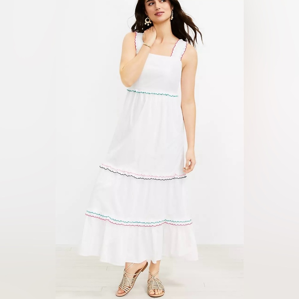LOFT Rainbow Ruffle Strappy Tiered Maxi Dress size XSP & SP